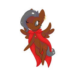 Size: 1000x1000 | Tagged: safe, artist:hirundoarvensis, oc, oc only, oc:hirundo, pegasus, pony, chibi, cloak, clothes, ear piercing, earring, female, jewelry, necklace, one eye closed, philosopher's stone, piercing, smiling, solo, vial