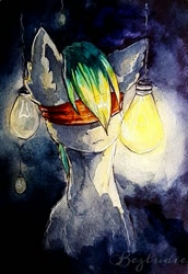 Size: 415x604 | Tagged: safe, artist:besludie, oc, oc only, oc:discreet eye, pony, bust, lightbulb, portrait, solo