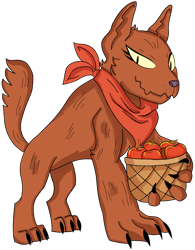 Size: 900x1154 | Tagged: safe, artist:dbkit, oc, oc only, oc:rosy, diamond dog, adopted offspring, apple, bandana, basket, claws, commission, food, next generation, parent:applejack