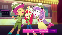 Size: 1920x1080 | Tagged: safe, screencap, apple bloom, scootaloo, sweetie belle, eqg summertime shorts, equestria girls, the canterlot movie club, cutie mark crusaders, daring do costume, dash and scootaloo's cycle of obsession, high five