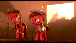 Size: 1920x1080 | Tagged: safe, artist:alcohors, oc, oc only, oc:egres ferguson, oc:shadefire, pegasus, pony, unicorn, 3d, clothes, female, male, mare, stallion, vest