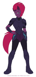 Size: 1406x3041 | Tagged: safe, artist:pyrus-leonidas, tempest shadow, anthro, plantigrade anthro, my little pony: the movie, armor, broken horn, eye scar, female, scar, simple background, solo, transparent background