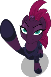 Size: 3349x5000 | Tagged: safe, artist:dashiesparkle, tempest shadow, pony, unicorn, my little pony: the movie, armor, broken horn, eye scar, female, looking up, mare, raised hoof, scar, simple background, smiling, solo, transparent background, vector