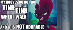 Size: 958x398 | Tagged: safe, screencap, grubber, tempest shadow, my little pony: the movie, blatant lies, broken horn, eye scar, image macro, meme, scar, text, tsundere shadow