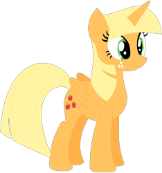 Size: 1024x1095 | Tagged: safe, artist:ra1nb0wk1tty, applejack, twilight sparkle, twilight sparkle (alicorn), alicorn, pony, female, freckles, mare, palette swap, race swap, recolor, simple background, solo, transparent background