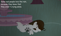 Size: 1024x609 | Tagged: safe, artist:emmazdogside, oc, oc only, oc:emma blazepup, jewelry, necklace, rain, relaxing, solo