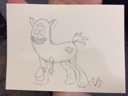 Size: 1280x960 | Tagged: safe, artist:latecustomer, pony, male, open mouth, pickle rick, ponified, rick and morty, rick sanchez, sketch, sketches from a hat, solo, traditional art