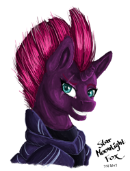 Size: 1024x1348 | Tagged: safe, artist:starmoonlightfox, tempest shadow, pony, my little pony: the movie, broken horn, eye scar, female, mare, scar, simple background, smiling, solo