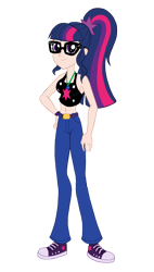 Size: 1808x3173 | Tagged: safe, artist:edcom02, artist:jmkplover, sci-twi, twilight sparkle, human, equestria girls, belly button, converse, female, glasses, midriff, ponytail, shoes, sneakers, solo