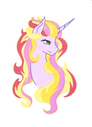 Size: 1275x1750 | Tagged: safe, artist:ocean-drop, oc, oc only, oc:eventide light, unicorn, bust, magical lesbian spawn, next generation, offspring, parent:sunset shimmer, parent:twilight sparkle, parents:sunsetsparkle, profile, simple background