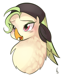 Size: 600x730 | Tagged: safe, artist:haden-2375, captain celaeno, anthro, parrot, my little pony: the movie, bandana, bust, cute, eye clipping through hair, female, hat, open mouth, portrait, simple background, solo, white background