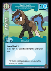 Size: 948x1323 | Tagged: safe, artist:flash equestria photography, oc, oc only, oc:playthrough, pegasus, pony, card, clothes, commission, fighting stance, glasses, hoodie, male, smiling, stallion, trading card, vector