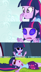 Size: 720x1280 | Tagged: safe, edit, edited screencap, screencap, twilight sparkle, equestria girls, equestria girls (movie), blue screen of death, boop, dead, fatal error, self-boop, shutting down, x eyes