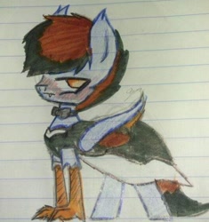 Size: 1062x1129 | Tagged: safe, oc, oc only, oc:blue pixel, bat pony, blushing, clothes, crossdressing, fangs, lined paper, maid, male, not impressed, stallion, talons, traditional art