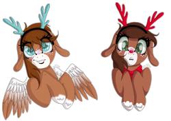 Size: 1700x1200 | Tagged: dead source, safe, artist:autumnheart462, oc, oc only, oc:autumn, oc:hazel, antlers, female, heart eyes, mare, reindeer antlers, simple background, transparent background, wingding eyes, ych result