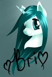 Size: 1368x2000 | Tagged: safe, artist:varaann, oc, oc only, oc:bri, pony, unicorn, bust, female, heart, mare, portrait, solo