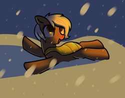 Size: 1510x1191 | Tagged: safe, artist:neuro, oc, oc only, oc:frosty hooves, lying down, snow, snowfall, solo