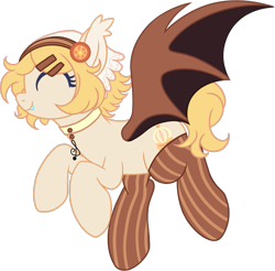 Size: 845x830 | Tagged: safe, artist:sweethearttarot, oc, oc only, oc:sweet magic, bat pony, pony, clothes, cute, cute little fangs, ear fluff, eyes closed, fangs, simple background, smiling, socks, solo, striped socks, transparent background