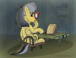 Size: 900x686 | Tagged: safe, artist:animatorwil, derpibooru import, a.k. yearling, daring do, pencil