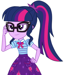Size: 568x670 | Tagged: safe, artist:rare-fashions15, sci-twi, twilight sparkle, better together, equestria girls, school of rock, bowtie, clothes, female, geode of telekinesis, glasses, magical geodes, ponytail, simple background, skirt, solo, transparent background, vector