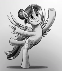 Size: 1250x1441 | Tagged: safe, artist:camyllea, twilight sparkle, twilight sparkle (alicorn), alicorn, pony, a royal problem, alternate hairstyle, ballerina, grayscale, missing accessory, monochrome, newbie artist training grounds, solo, twilarina