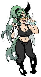 Size: 573x1066 | Tagged: safe, artist:/d/non, oc, oc only, oc:catrine, satyr, exercise, female, offspring, parent:queen chrysalis, simple background, solo, transparent background, water