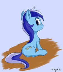 Size: 600x680 | Tagged: safe, artist:mingy.h, minuette, pony, unicorn, chest fluff, cute, ear fluff, female, looking back, mare, sitting, smiling, solo