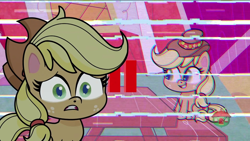 Size: 1920x1080 | Tagged: safe, derpibooru import, screencap, applejack, earth pony, pony, don't look a .gif horse in the mouth, my little pony: pony life, spoiler:pony life s01e31, breaking the fourth wall, pause