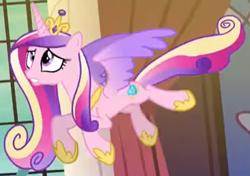 Size: 1380x969 | Tagged: safe, derpibooru import, screencap, princess cadance, alicorn, pony, princess spike (episode), cropped, flying, solo, worried