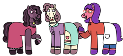 Size: 2048x944 | Tagged: safe, artist:kindheart525, derpibooru import, oc, oc:honey bee, oc:hors d'ouerves, oc:raspberry sorbet, earth pony, american dad, auraverse, beatrice horseman, bob's burgers, bojack horseman, clothes, dress, francine smith, glasses, jewelry, linda belcher, necklace, simple background, transparent background