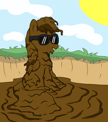 Size: 1600x1800 | Tagged: safe, artist:amateur-draw, derpibooru import, rainbow dash, pegasus, pony, covered in mud, female, mare, messy, mud, mud bath, muddy, simple background, solo, sunglasses