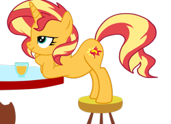 Size: 1345x972 | Tagged: safe, artist:gmaplay, derpibooru import, sunset shimmer, pony, unicorn, ass, ass up, bunset shimmer, butt, romantic, simple background, solo, transparent background