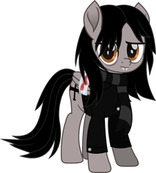 Size: 1004x1109 | Tagged: safe, artist:lightningbolt, derpibooru exclusive, derpibooru import, pegasus, pony, .svg available, bags under eyes, bandage, blood, bound wings, broken wing, clothes, fangs, folded wings, frown, gerard way, hair over one eye, jacket, lidded eyes, movie accurate, my chemical romance, ponified, scarf, simple background, svg, transparent background, vector, wings