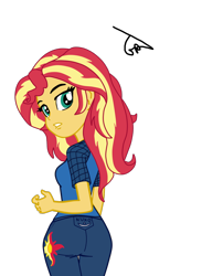 Size: 1054x1440 | Tagged: safe, artist:gmaplay, derpibooru import, idw, sunset shimmer, equestria girls, spoiler:comic, spoiler:comicequestriagirlsmarchradness, bunset shimmer, butt, clothes, shorts, simple background, solo, sports shorts, transparent background