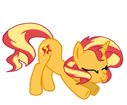 Size: 800x658 | Tagged: safe, artist:gmaplay, derpibooru import, sunset shimmer, pony, unicorn, ass, ass up, bunset shimmer, butt, cute, shimmerbetes, simple background, solo, stretching, transparent background