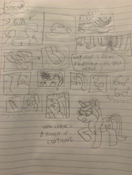 Size: 3024x4032 | Tagged: safe, artist:13mcjunkinm, derpibooru import, oc, oc:james "jimmy" thomas hook, human, pony, unicorn, background pony, fanfic art, human to pony, lily love, lined paper, male to female, rule 63, story:(lily)love is all you need!, traditional art, transformation, transformation sequence, transgender transformation