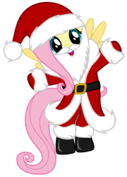 Size: 737x1024 | Tagged: artist needed, safe, derpibooru import, fluttershy, pegasus, pony, belt, boots, christmas, clothes, costume, cute, fake beard, female, flying, hat, holiday, looking at you, mare, santa claus, santa costume, santa hat, shoes, simple background, solo, transparent background, vector, wings