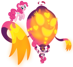 Size: 1280x1172 | Tagged: safe, artist:blingcity, derpibooru import, pinkie pie, earth pony, pony, alternate cutie mark, balloon, crossover, dynamax, female, fire, gigantamax, glowing eyes, macro, mare, pokemon sword and shield, pokémon, simple background, smiling, solo, transparent background, vector
