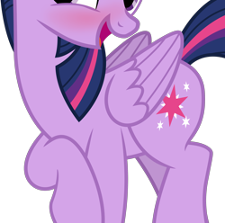 Size: 3178x3156 | Tagged: safe, artist:eagle1division, derpibooru import, edit, twilight sparkle, twilight sparkle (alicorn), alicorn, blushing, cropped, female, mare, open mouth, raised hoof, simple background, smiling, solo, transparent background, vector, vector edit, wings