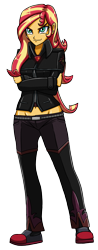 Size: 1128x2891 | Tagged: safe, artist:artemis-polara, sunset shimmer, equestria girls, alternate hairstyle, belly button, clothes, crossed arms, female, human sunset, jacket, low rise jeans, midriff, pants, simple background, solo, transparent background