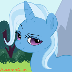 Size: 1000x1000 | Tagged: safe, artist:autumngem, derpibooru import, trixie, pony, unicorn, bust, female, lidded eyes, looking at you, mare, portrait, smug, solo