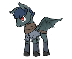 Size: 800x663 | Tagged: safe, artist:multiverseequine, derpibooru import, oc, oc only, oc:rough fluff, bat pony, pony, bat pony oc, bat wings, clothes, daybreak island, male, shirt, shoes, simple background, socks, solo, spread wings, stallion, standing, white background, wings
