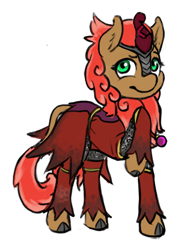 Size: 596x798 | Tagged: safe, artist:multiverseequine, derpibooru import, oc, oc only, oc:karma, kirin, armor, chainmail, clothes, curved horn, daybreak island, dreamworks face, female, horn, kirin oc, leonine tail, mare, robe, simple background, solo, standing, transparent background