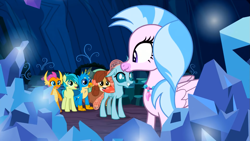 Size: 1365x768 | Tagged: safe, derpibooru import, screencap, gallus, ocellus, sandbar, silverstream, smolder, yona, changeling, dragon, earth pony, griffon, hippogriff, yak, uprooted, chest fluff, dragoness, female, floppy ears, grin, looking at each other, smiling, tree of harmony, wide eyes