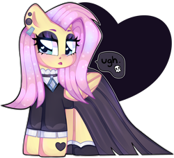 Size: 3292x3000 | Tagged: dead source, safe, artist:bunxl, derpibooru import, fluttershy, pegasus, pony, dialogue, digital art, female, fluttergoth, mare, simple background, solo, transparent background