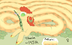 Size: 1116x708 | Tagged: safe, artist:tilling-tan, derpibooru import, oc, oc only, oc:titania, cragadile, crocodile, lamia, original species, bush, clothes, ear piercing, earring, eating, fangs, forked tongue, jewelry, macro, piercing, slippers, slit eyes, text