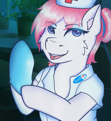 Size: 2753x3000 | Tagged: safe, artist:legionsunite, derpibooru import, nurse redheart, earth pony, pony, album, album parody, blink 182, enema of the state, female, gloves, high res, mare, nurse outfit, rubber gloves