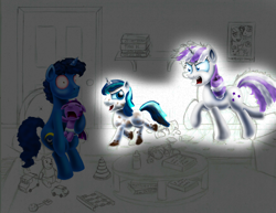 Size: 3300x2550 | Tagged: safe, artist:jac59col, derpibooru import, night light, shining armor, twilight sparkle, twilight velvet, pony, unicorn, angry, baby, baby pony, babylight sparkle, chase, colt sunburst, female, male, mother and child, mother and son, mud, parent and child, parenting, wip, younger