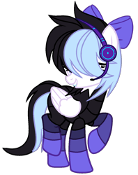 Size: 972x1227 | Tagged: safe, artist:meimisuki, artist:rukemon, derpibooru import, oc, oc only, oc:dazzling drizzle, pegasus, pony, armor, base used, bedroom eyes, bow, commission, cyber-questria, female, grin, hair bow, headphones, headset, mare, outfit, raised hoof, raised leg, simple background, smiling, solo, spy, transparent background
