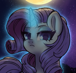 Size: 761x728 | Tagged: safe, alternate version, artist:hawthornss, derpibooru import, rarity, pony, unicorn, female, glowing horn, horn, looking at you, magic, mare, night, solo, stars